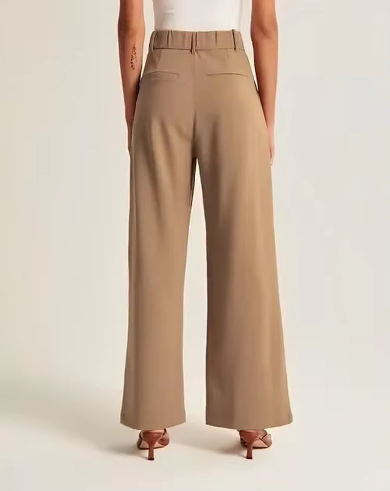 Womens Casual Wide Leg Pants Office Lady High Waisted Work Solid Color Tailored Button down Trousers with Pockets Suit Pants