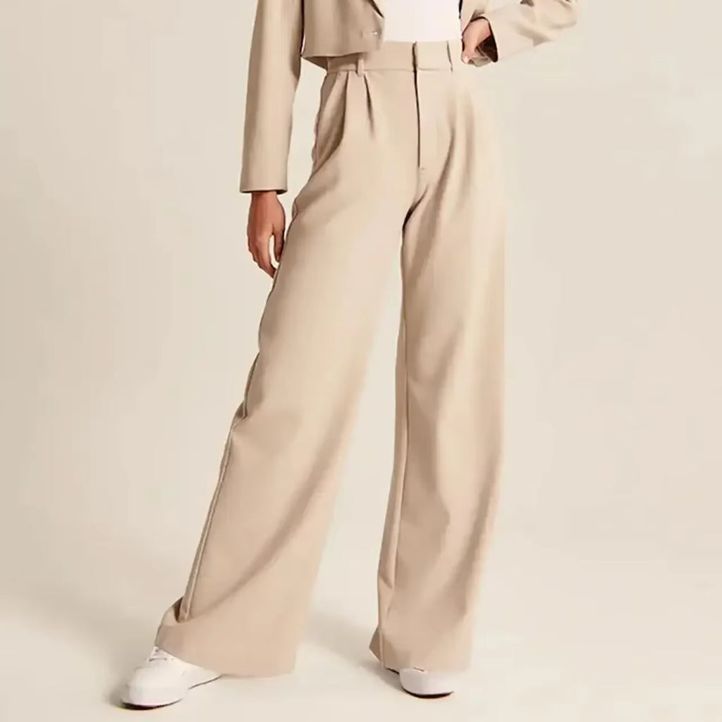 Womens Casual Wide Leg Pants Office Lady High Waisted Work Solid Color Tailored Button down Trousers with Pockets Suit Pants