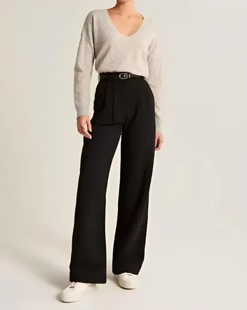 Womens Casual Wide Leg Pants Office Lady High Waisted Work Solid Color Tailored Button down Trousers with Pockets Suit Pants